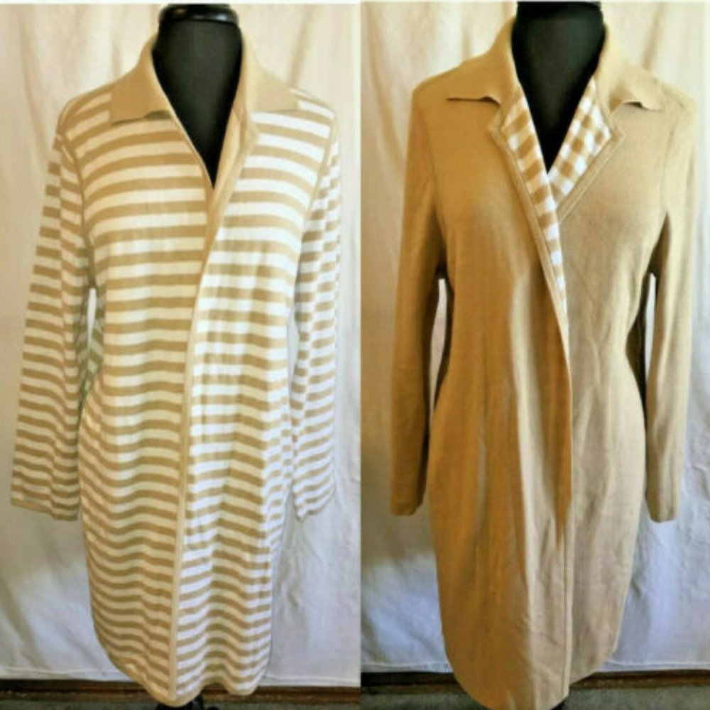 Chico's Open Front Collared Reversible Striped Du… - image 5